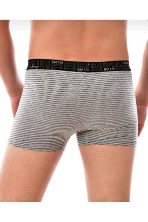Erkek 3'lü ( SİYAH-GRİ-LACİVERT ) Renk Çizgili Likralı Pamuklu Boxer-Short-Külot BERRAK / 4475