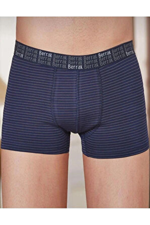 Erkek 3'lü LACİVERT Renk Çizgili Likralı Pamuklu Boxer-Short-Külot BERRAK / 4475