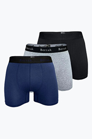 Erkek 3'lü (SİYAH - GRİ - LACİVERT) Renk Modal Kalın Kemerli Likralı Boxer-Short-Külot BERRAK / 4476