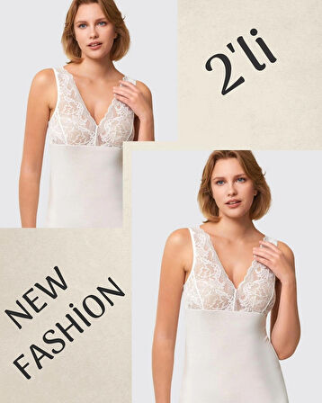 Kadın 2'Li Beyaz Kalın Askılı Dantelli VİSKOZ Atlet BERRAK / 7015