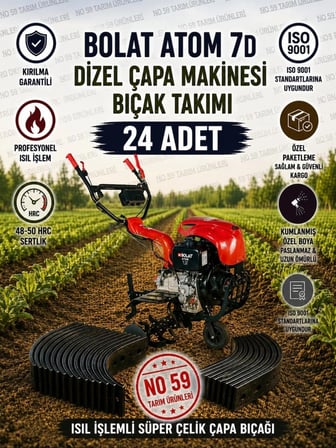 Bolat Atom 7D Dizel Çapa Makinesi Bıçak Takımı 24 Adet