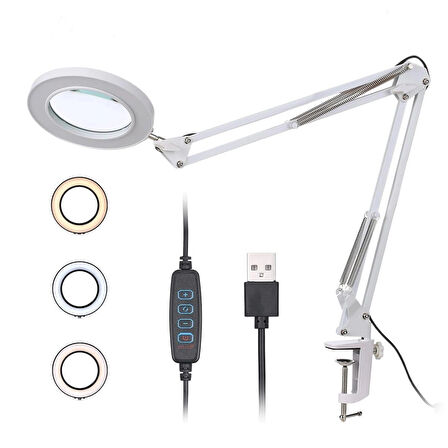 Katlanabilir Büyüteç Çok İşlevli 5/ 8X Işıklı LED Aydınlatmalı Masa Lambası USB Bağlantılı