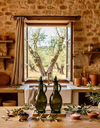 Berina Home İkili Ahşap Standlı Cam Zeytinyağlık & Sirkelik – Şık Tasarım (500ML X 2) Bambu Tarz Yağlık - Yağdanlık