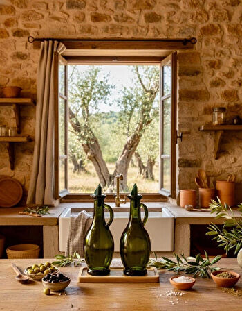 Berina Home İkili Ahşap Standlı Cam Zeytinyağlık & Sirkelik – Şık Tasarım (500ML X 2) Bambu Tarz Yağlık - Yağdanlık