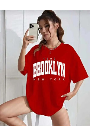 malkoçbey broklıyn baskılı oversize unisex basic o yaka t-şhirt