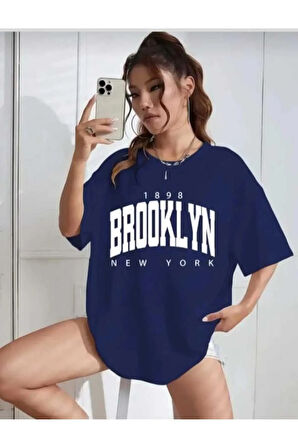 malkoçbey broklıyn baskılı oversize unisex basic o yaka t-şhirt