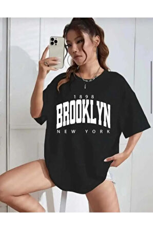 malkoçbey broklıyn baskılı oversize unisex basic o yaka t-şhirt