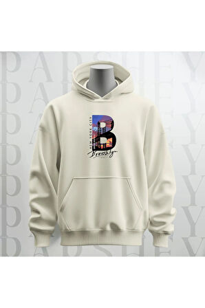 Brooklyn New York City Baskılı Kapüşonlu Sweatshirt Hoodie Kalın Kumaş 3 İplik Şardonlu