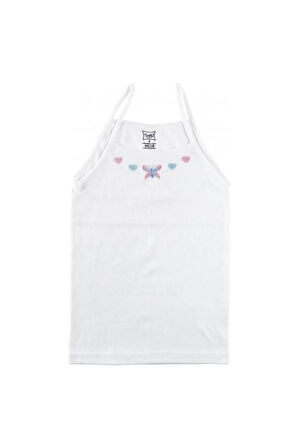 12 Adet Kız Çocuk Beyaz Renk Işlemeli Ip Askılı Atlet