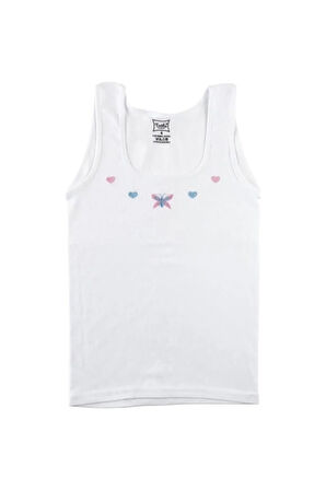 6 Adet Kız Çocuk Beyaz Renk Işlemeli Kalın Askılı Atlet