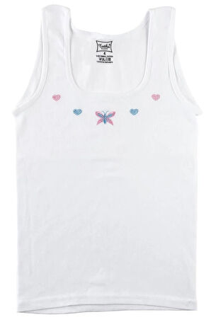 12 Adet Kız Çocuk Beyaz Renk Işlemeli Kalın Askılı Atlet