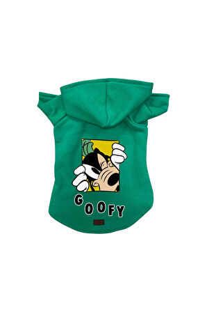 Kedi Ve Köpek Kıyafeti Sweatshirt - Goofy Baskılı Yeşil Sweatshirt