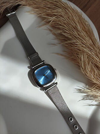 BS STILL hasır kordon minimal kadın kol saati modern Gümüş renk vintage quartz içi mavi