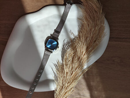 BS STILL hasır kordon minimal kadın kol saati modern Gümüş renk vintage quartz içi mavi