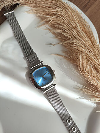 BS STILL hasır kordon minimal kadın kol saati modern Gümüş renk vintage quartz içi mavi