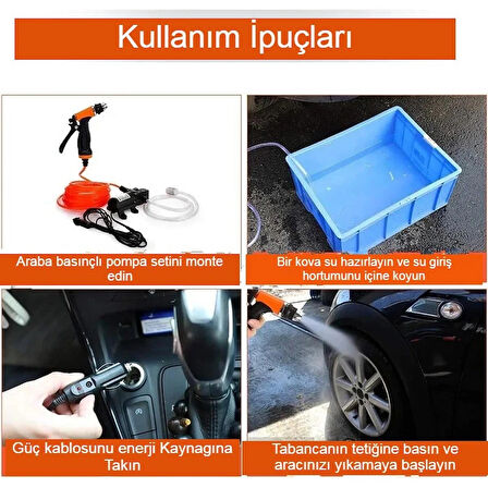 12V 100W Yüksek Basınçlı Araba Yıkama Pompası Tabancası Seti 160 PSI 6m Hortum 6 Yıl Garantili