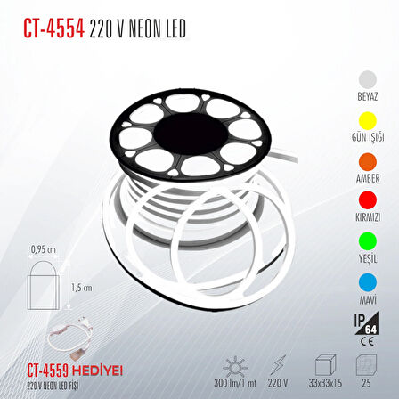 CATA CT-4554 220 V NEON LED ŞERİT BEYAZ IŞIK (5 METRE)