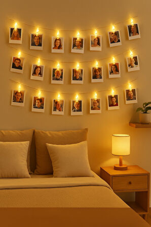 20 Ledli Mandal Işık Zinciri 3 Metre – Fotoğraf ve Kart Askısı, Dekoratif Aydınlatma