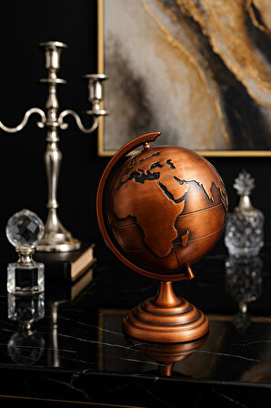 Ofis ve Ev Dekoru için Metal Dünya Küresi Bronz – Masaüstü Süs, 13x9 cm