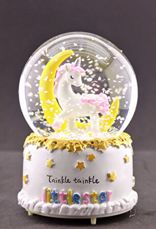 Little Star Unicorn Ay Kar Küresi Orta Boy Işıklı Müzikli 12cm-30u