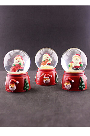 3 Adet Yeni Yıl Noel Baba Temalı Karışık Mini Boy Işıklı Kar Küresi 6,5 cm