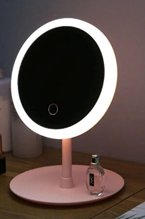 Dokunmatik LED Işıklı Makyaj Aynası Masa Üstü USB Şarjlı Makyaj Aynası Pembe
