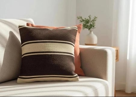Kahverengi Çizgili Dokuma Kırlent Kılıfı 40cm