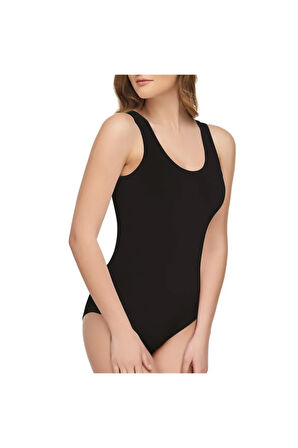 Kadın Siyah Modal Elastan Geniş Askı Body