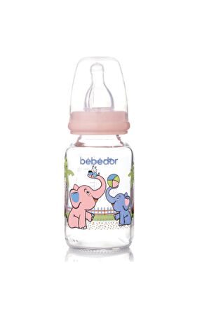 30302 Desenli Cam Biberon 125 Ml Pembe Fil Desenli