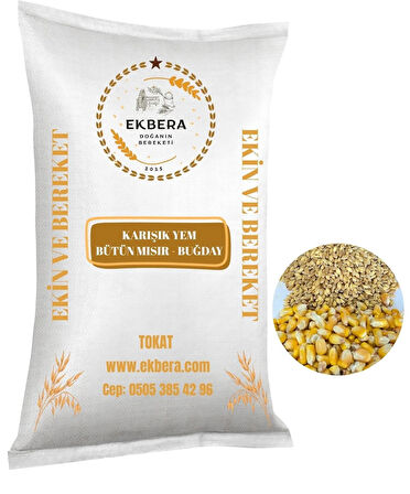 EKBERA - Bütün Mısır ve Buğday Karışık Yem (Tavuk, Kaz, Ördek, Güvercin vb.) - 1 Kg