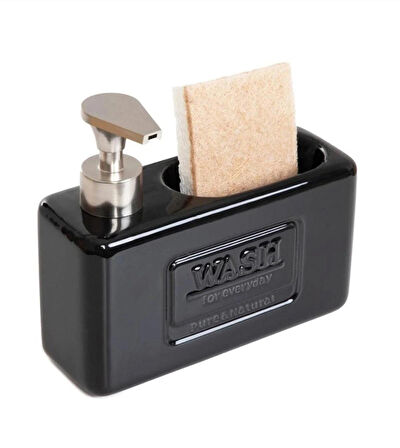 Şık ve Fonksiyonel Seramik Süngerlikli Sıvı Sabunluk/Deterjanlık, Siyah, 500 ml