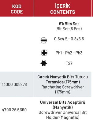Cırcırlı Tornavida Seti 8 Parça