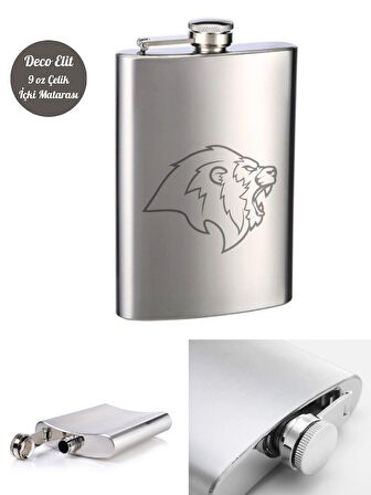 Aslan Temalı 9 Oz Paslanmaz Çelik Cep Matarası 266 Ml İçecek Cep Matarası