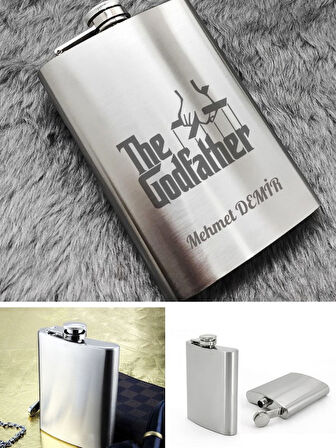 Kişiye Özel God Father 9 Oz  Çelik Cep Matarası 266 Ml İçecek Cep Matarası Babaya Hediye