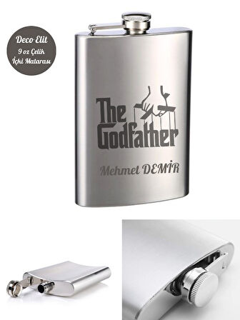 Kişiye Özel God Father 9 Oz  Çelik Cep Matarası 266 Ml İçecek Cep Matarası Babaya Hediye