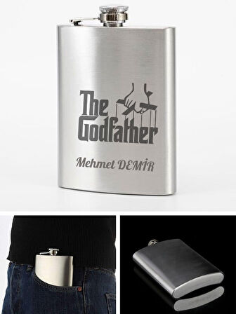 Kişiye Özel God Father 9 Oz  Çelik Cep Matarası 266 Ml İçecek Cep Matarası Babaya Hediye