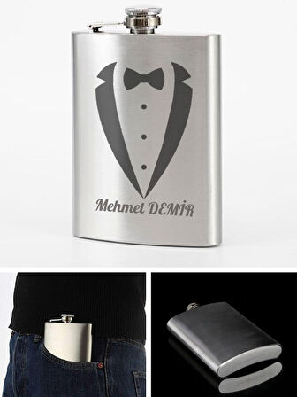 Kişiye Özel Smokin Damat Temalı 9 Oz Çelik Cep Matarası 266 Ml Sevgiliye Hediye