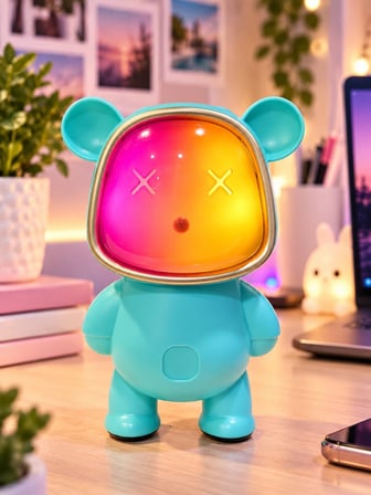 Ayıcık Bluetooth Hoparlör RGB Animasyon Işıklı Yüksek Ses Çıkışlı USB ve Kart Mini Speaker Mavi