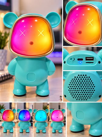 Ayıcık Bluetooth Hoparlör RGB Animasyon Işıklı Yüksek Ses Çıkışlı USB ve Kart Mini Speaker Mavi