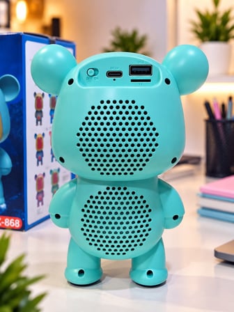 Ayıcık Bluetooth Hoparlör RGB Animasyon Işıklı Yüksek Ses Çıkışlı USB ve Kart Mini Speaker Mavi