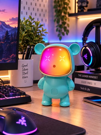 Ayıcık Bluetooth Hoparlör RGB Animasyon Işıklı Yüksek Ses Çıkışlı USB ve Kart Mini Speaker Mavi