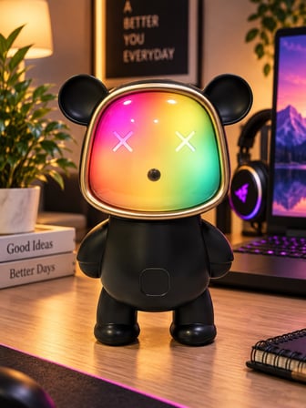 Ayıcık Bluetooth Hoparlör RGB Animasyon Işıklı Yüksek Ses Çıkışlı USB ve Kart Mini Speaker Siyah