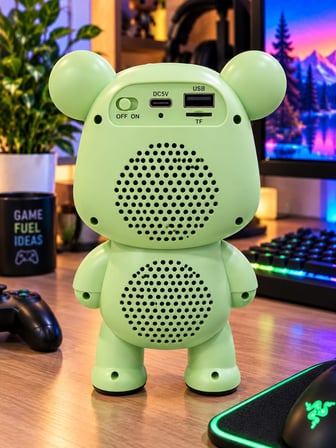 Ayıcık Bluetooth Hoparlör RGB Animasyon Işıklı Yüksek Ses Çıkışlı USB ve Kart Mini Speaker Yeşil