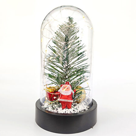 Yılbaşı 2023 Noel Baba ve Çam Ağacı Led Işıklı Fanus Yeni Yıl Hediyesi