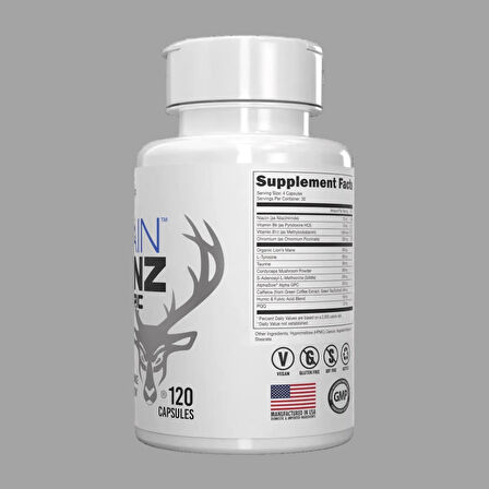 Bucked Up Brain Gainz Nootropic Lions mane+Same+PQQ+Niacin+Theanine+Huperzine+Reishi 240 Caps USA.