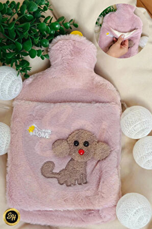 PEMBE - Peluş Kılıflı Köpek Emojili Sıcak Su Torbası 2 Litre