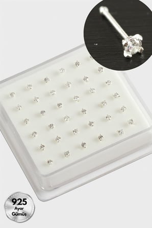 3 mm Kare Zirkon Tek Taşlı Gümüş Hızma 36 Adet