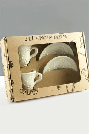 Papatya Desenli Seramik İkili Fincan Takımı