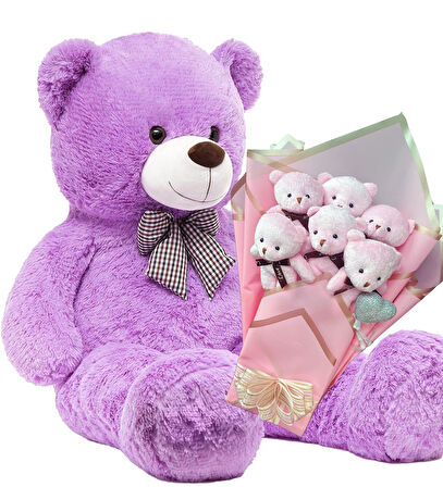 Sevimli 90 cm Peluş Ayı ile  Pembe Konsept Romantik Peluş Ayıcık Buketi
