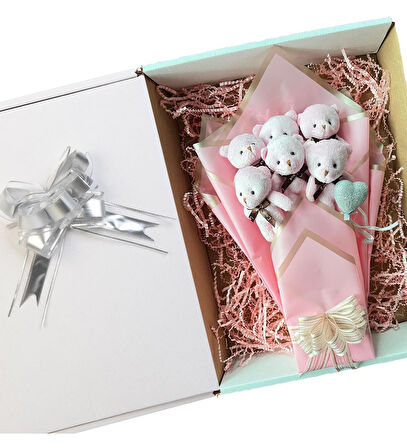 Sevimli 90 cm Peluş Ayı ile  Pembe Konsept Romantik Peluş Ayıcık Buketi